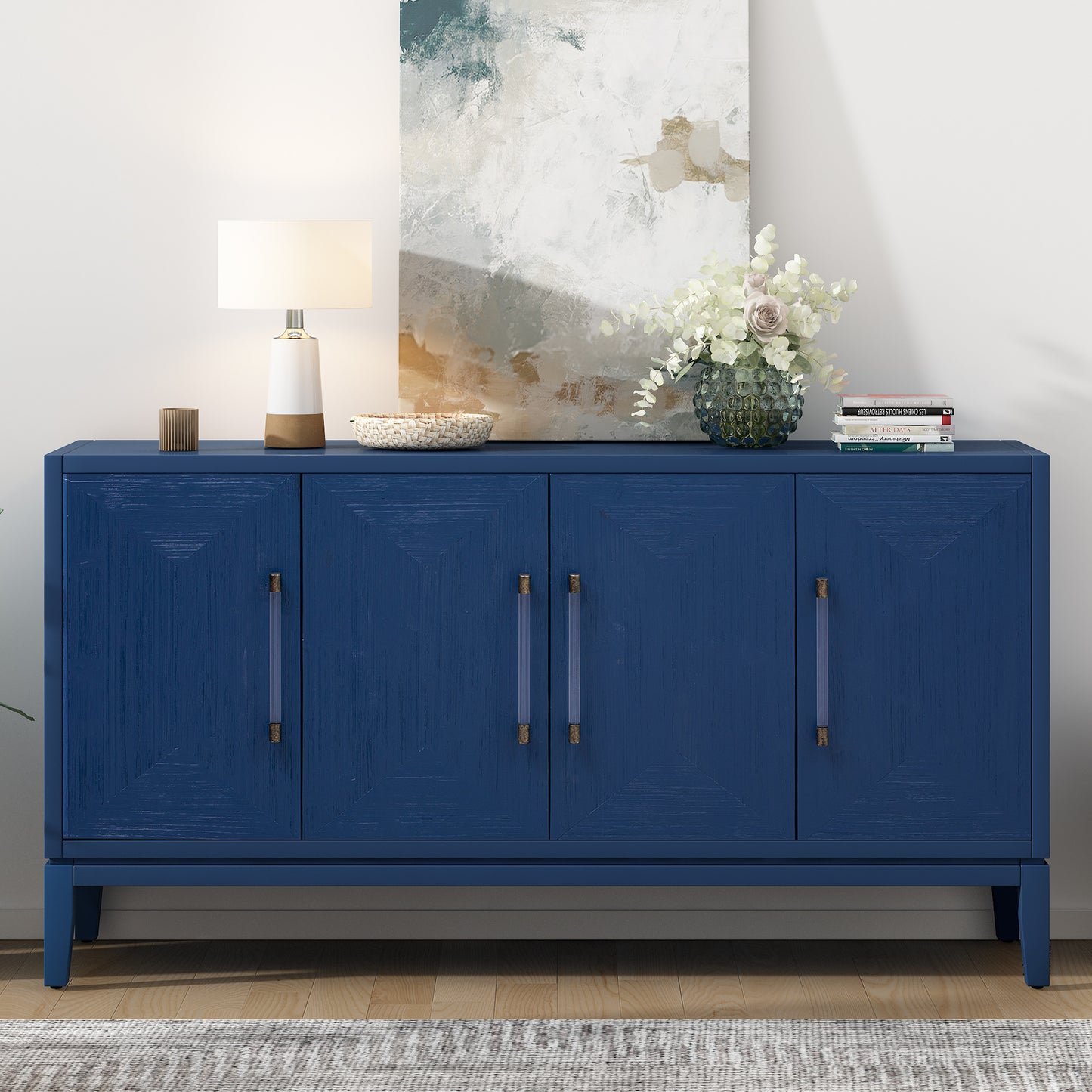 U_STYLE Versatile Four-Door Sideboard with Brushed Doors and Fir Veneer,Featuring Elegant Handles,Perfect for Various Spaces.