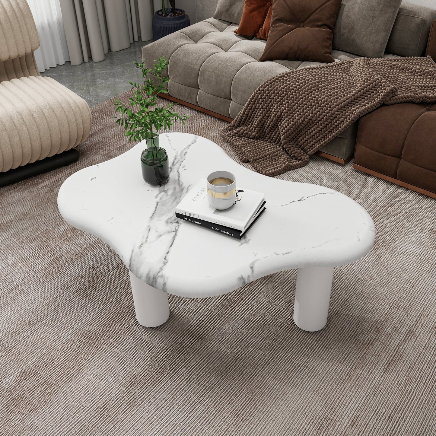Cloud Coffee Table Classic Modern Marbling Tea Table, Irregular Indoor End Table For Living Room Apartment Free Shape with 3 Legs