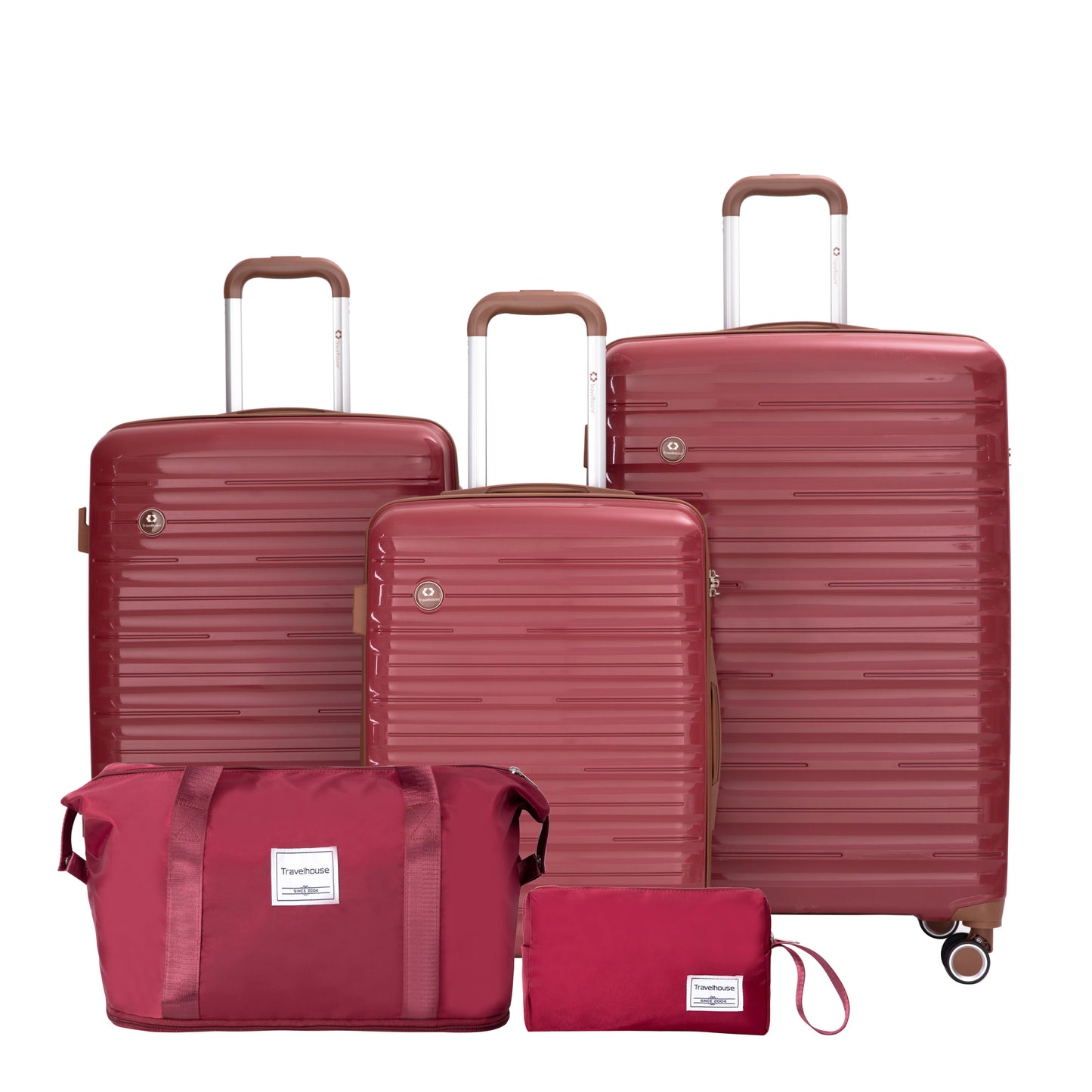 5-Piece Set (20'24'28 +a travel bag and a toiletry bag) ,PP Hardshell Carry on Luggage Set with TSA Lock Carry On Suitcase Luggage Durable Suitcase Color WINE RED.