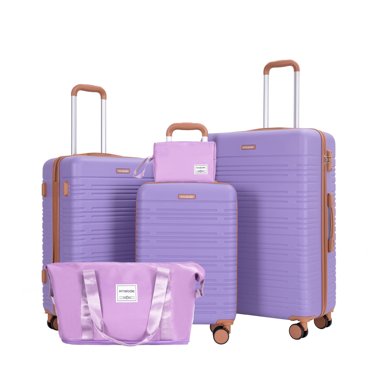 5-Piece Set (20'24'28 +a travel bag and a toiletry bag) ,Hard Case Spinner Wheels ABS Luggage Sets with TSA Lock Carry On Suitcase Luggage Durable Suitcase Color Matching Lilac
