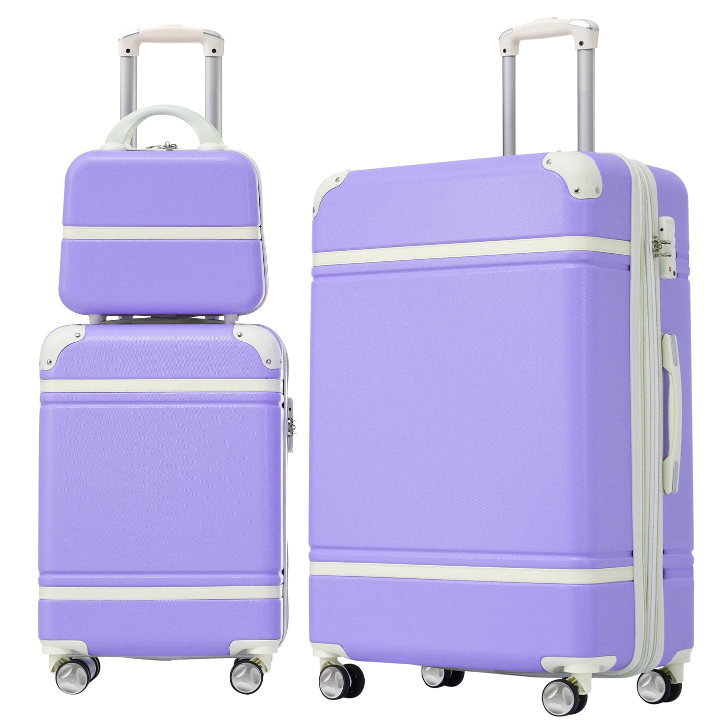 Hardshell Luggage Sets 3 Pieces 20'+28' Luggages and Cosmetic Case Spinner Suitcase with TSA Lock Lightweight,Purple