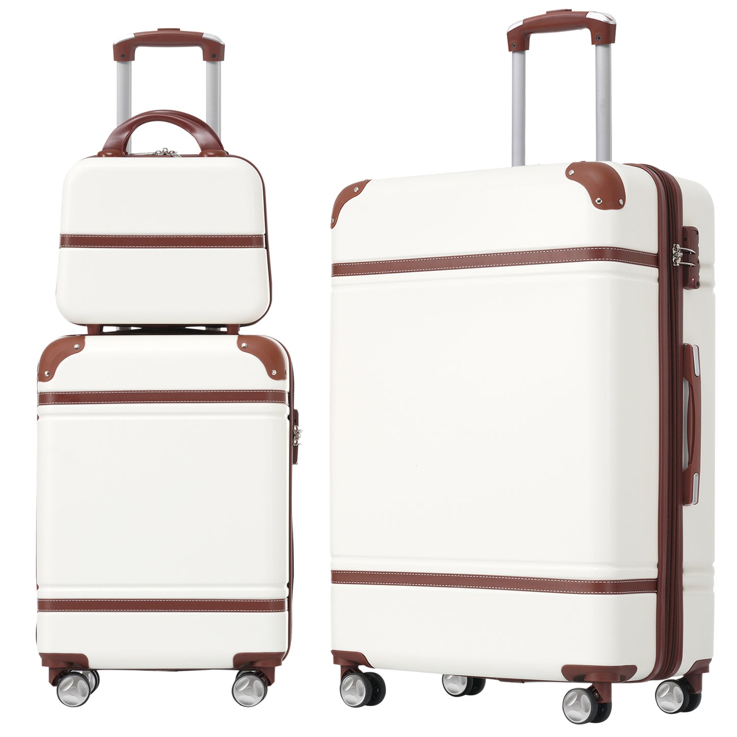Hardshell Luggage Sets 3 Pieces 20'+28' Luggages and Cosmetic Case Spinner Suitcase with TSA Lock Lightweight,White