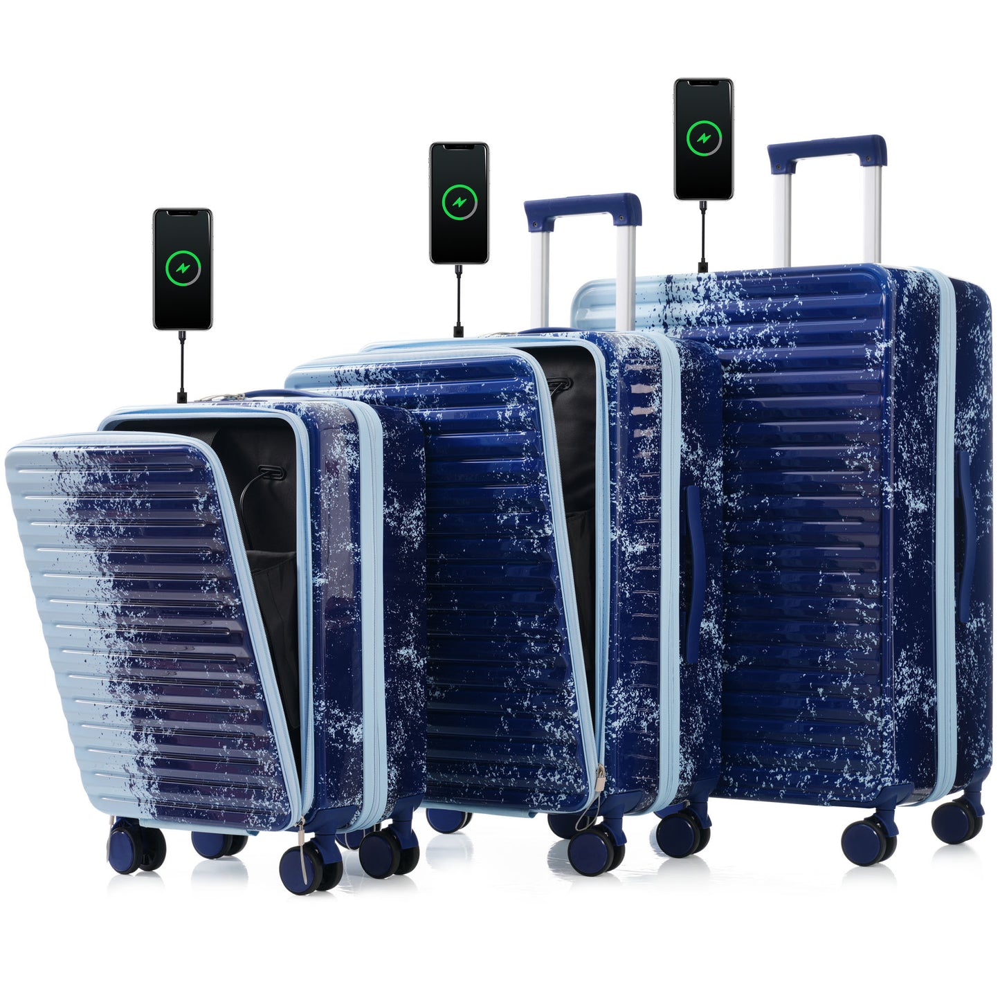 Luggage 3Piece Sets, 20 '24' with front pocket,Hard Shell Luggage Carry on Luggage Set with TSA Lock
usb interface, universal wheel,cup holder,gradient blue