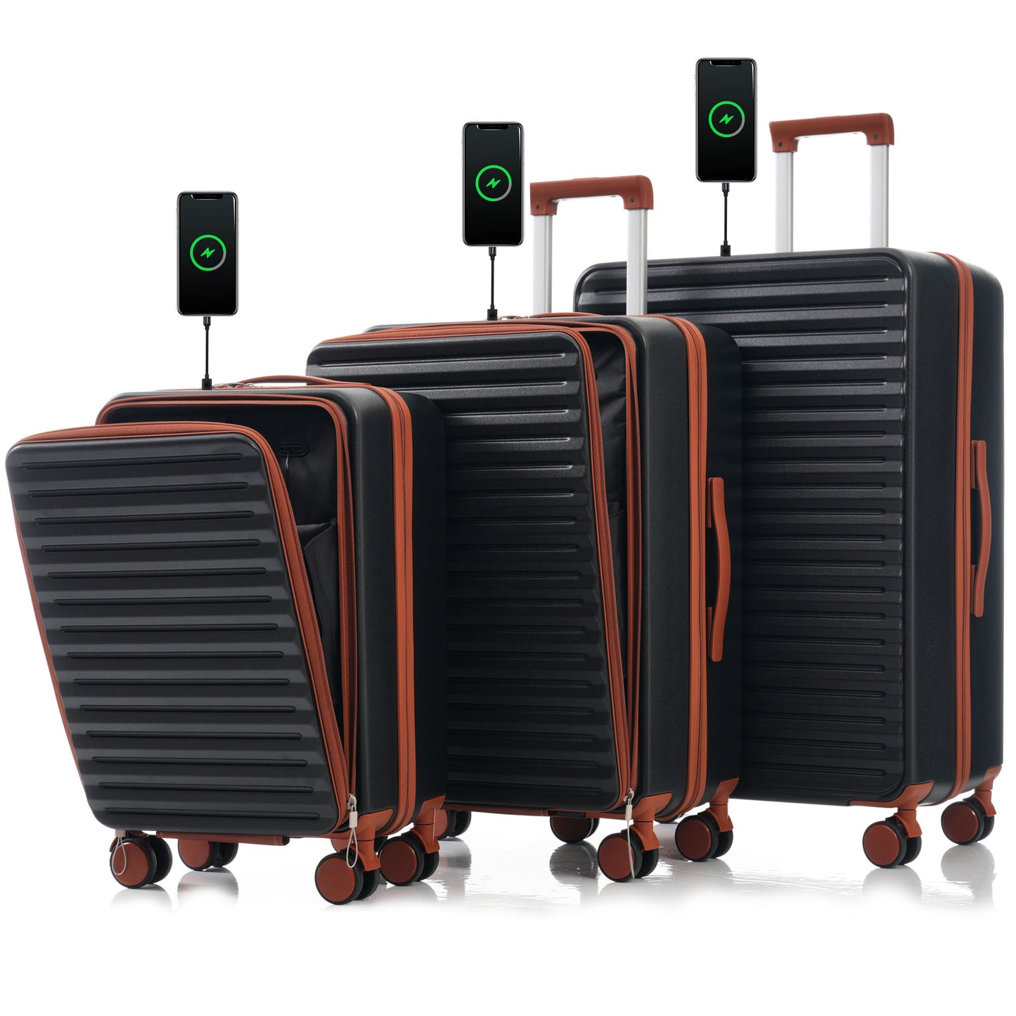 Luggage 3 Piece Sets,20/24/28', 20 '24' with front pocket,Hard Shell Luggage Carry on Luggage Set with TSA Lock
,usb,universal wheel,cup holder,black