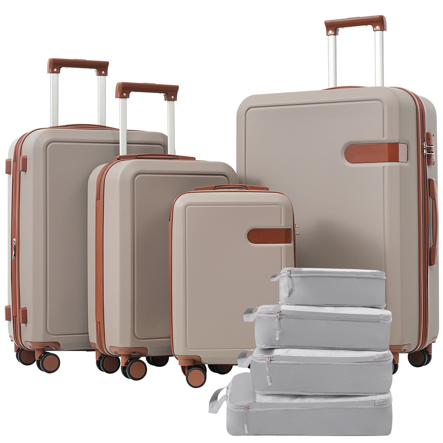 4 Piece Luggage Set with Compression Packing Cubes for Suitcase Expanable Spinner Wheels Lightweight Suitcase with TSA Lock 16 IN+20IN+24IN+28IN