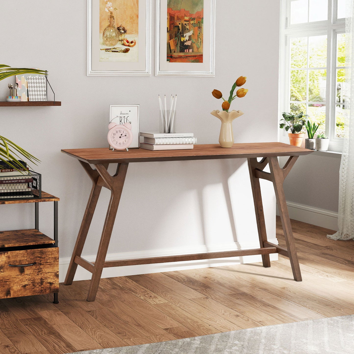 59.06 Inch Entryway Table for Living Room,Narrow Console Table with Solid Wood Legs, Modern Design MDF Skinny Sofa Table Entrance Table for Hallway, Entrance,Apartment,Walnut