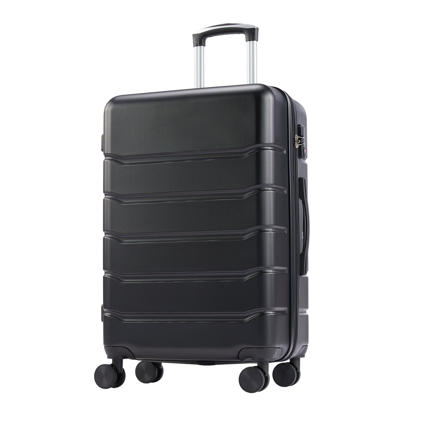 Hard sided expand suitcase with rotating wheels, TSA lock, retractable handle, black, 28'