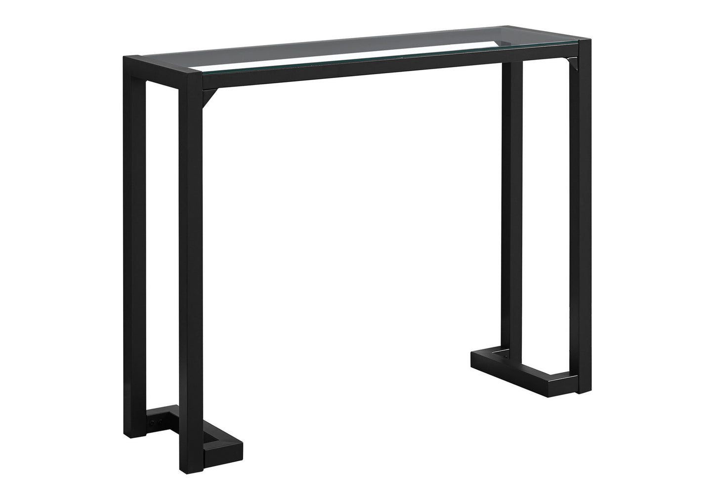 Accent Table, Console, Entryway, Narrow, Sofa, Living Room, Bedroom, Clear Tempered Glass, Black Metal, Contemporary, Modern