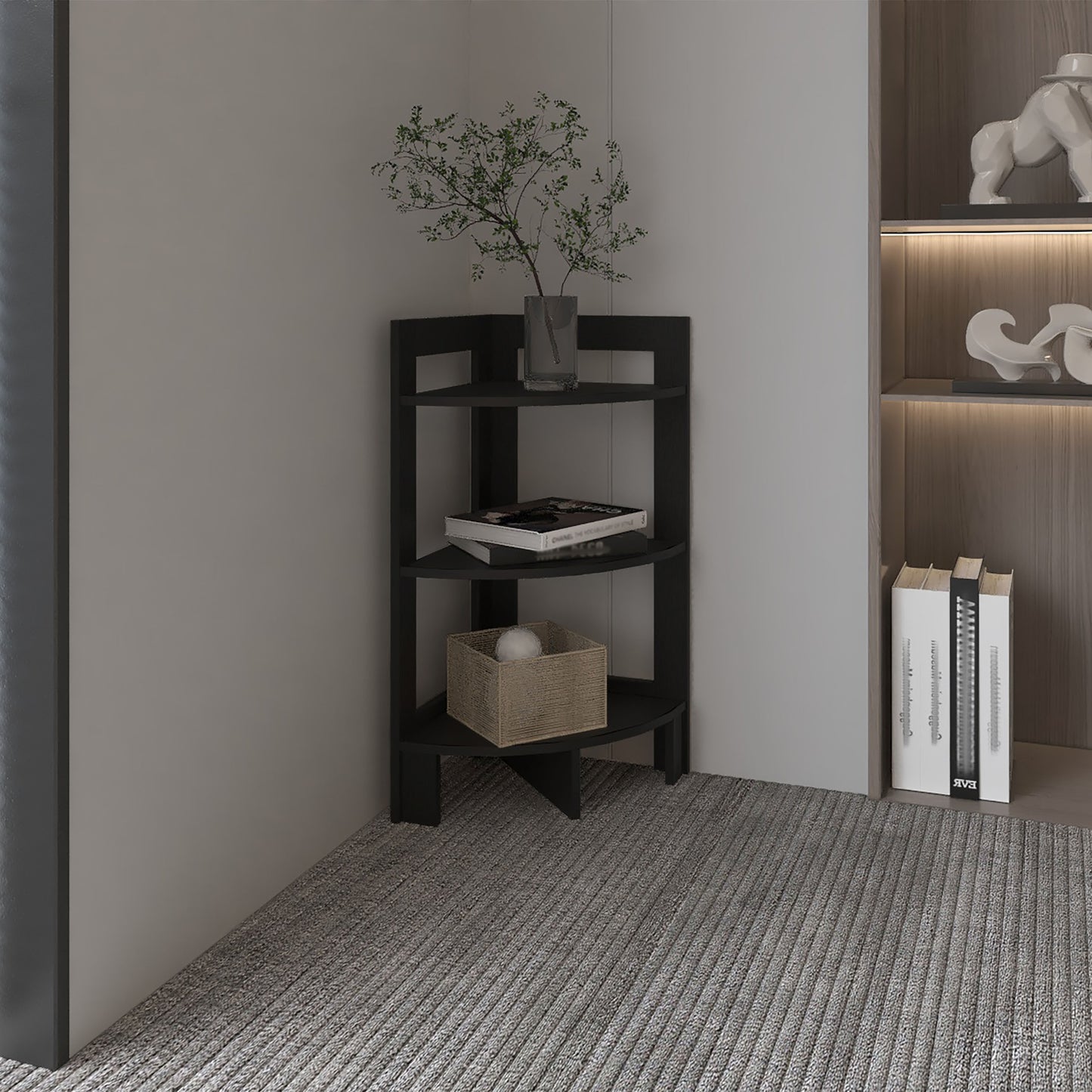 Riga Corner 3-Tier Shelf Side Table 31.7' High , Sofa Table, End Table with Tray