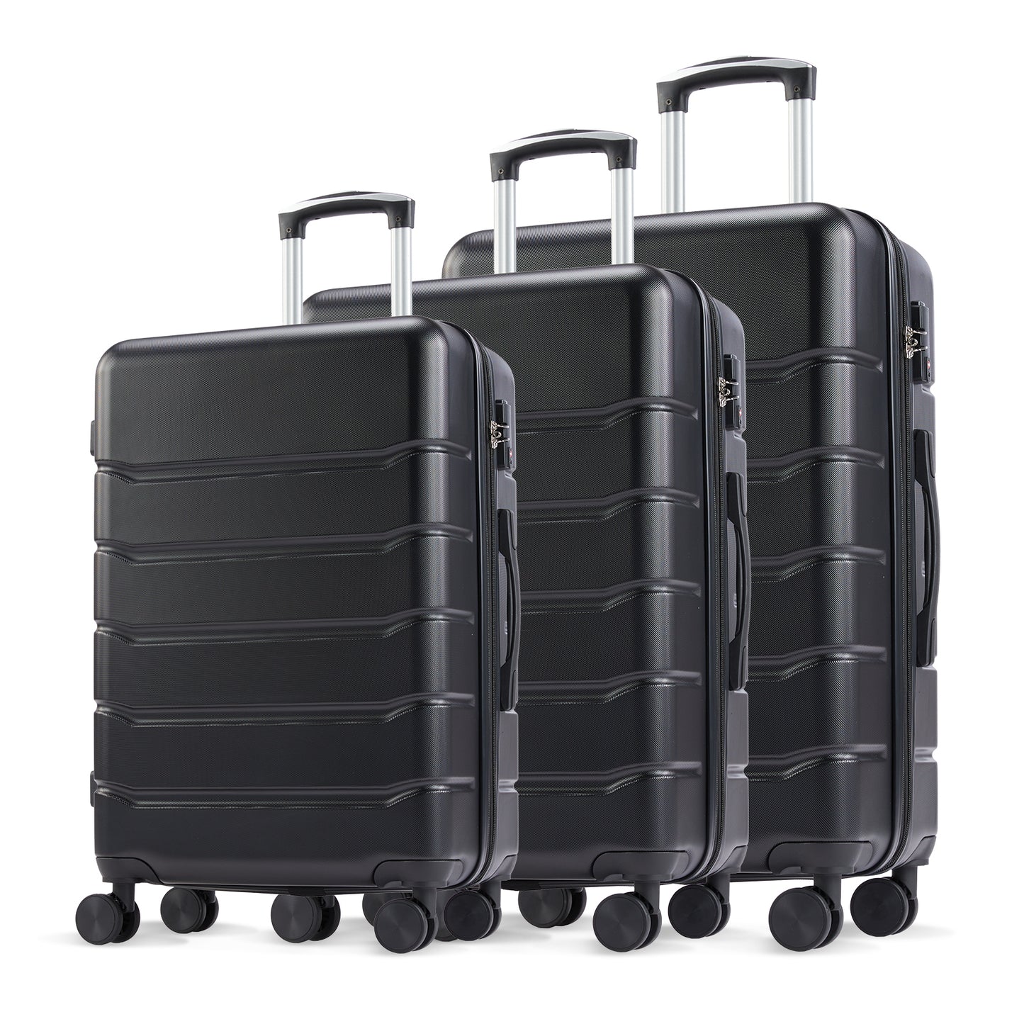 Hard sided expand suitcase with rotating wheels, TSA lock, retractable handle, black, 20'-28' 3-Pack