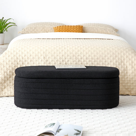 Modern End of Bed Bench with Storage Upholstered Sherpa Fabric Large Storage Bench Ottoman Shoe Stool Long Bench Window Sitting Toy Storage Bench for Bedroom,Living Room,Entryway,Black