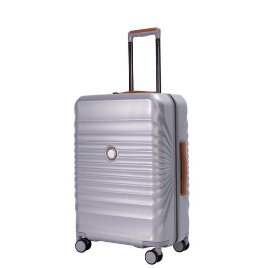 20' Carry on Luggage Lightweight Suitcase TSA Lock USB port  Luggage Wheel lock  Artificial leather Top handle Spinner Wheels SILVER