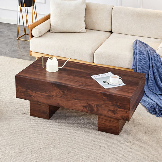 Modern Simple Walnut Colored Texture Sticker MDF Coffee Table - 43.3'x21.6'x17.2' Practical Model.Making it an ideal addition to any living room or apartment.