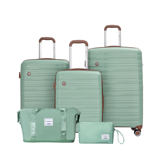 5-Piece Set (20'24'28 +a travel bag and a toiletry bag) ,PP Hardshell Carry on Luggage Set with TSA Lock Carry On Suitcase Luggage  Durable Suitcase  Color GREEN.