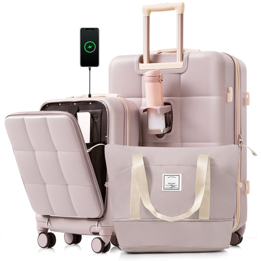 3-Piece Luggage Set with 20' Front-Opening Carry-On, 28' Expandable Suitcase, and Expandable Travel Bag, RosyBrown