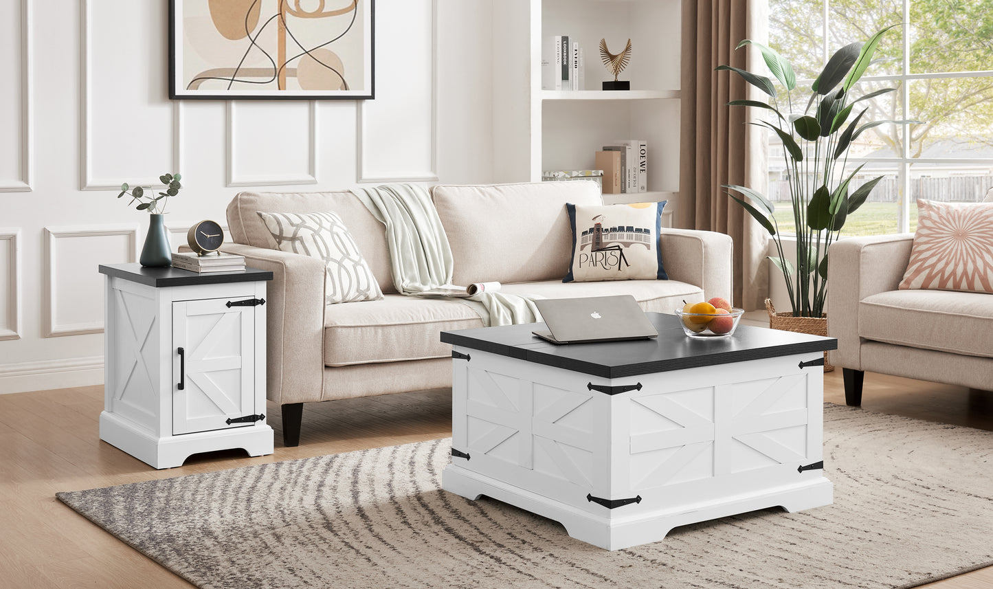 Farmhouse Coffee Table & End Table Barn design Center Table Rustic Cocktail Table with Hinged Lift Top and End Table