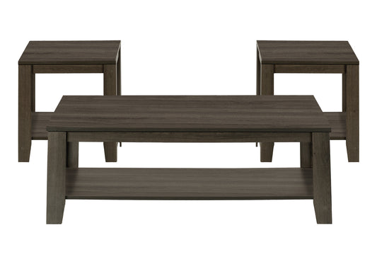 Table Set, 3pcs Set, Coffee, End, Side, Accent, Living Room, Brown Laminate, Transitional