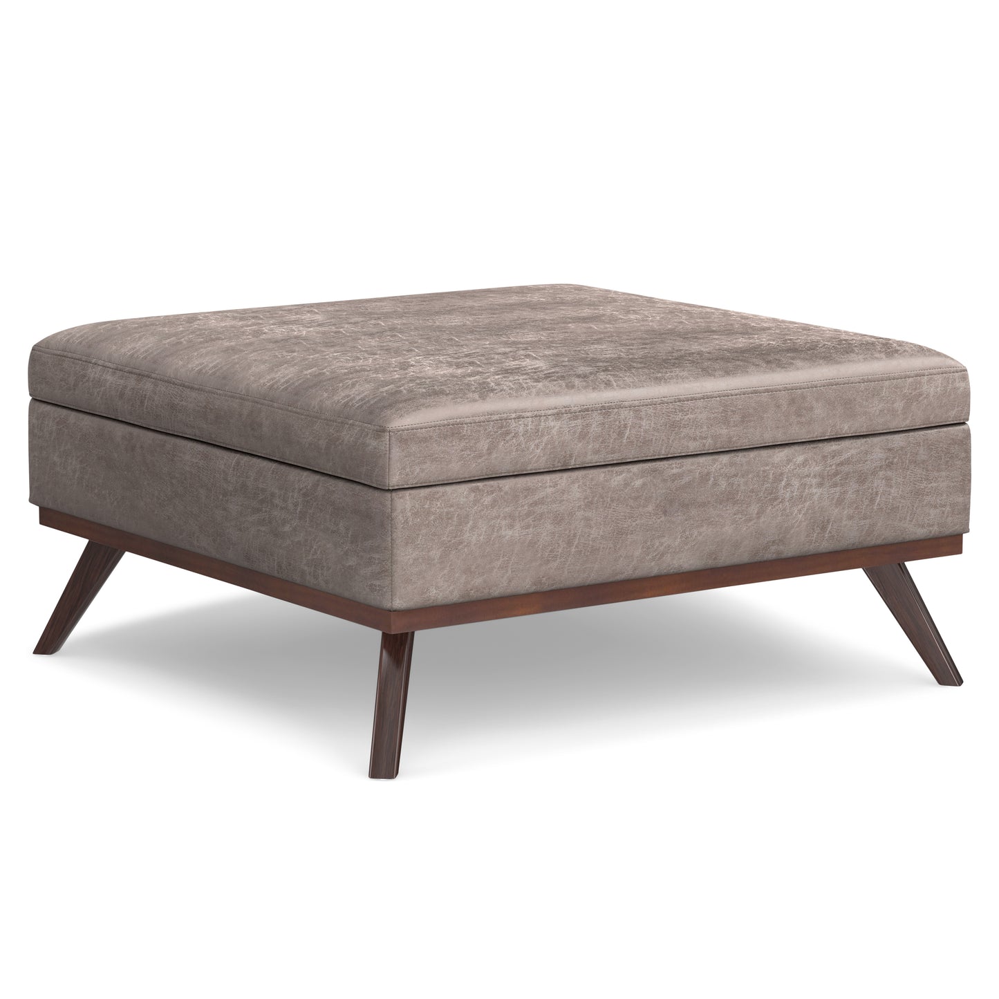 Owen - XL Square Coffee Table Storage Ottoman - Distressed Grey Taupe