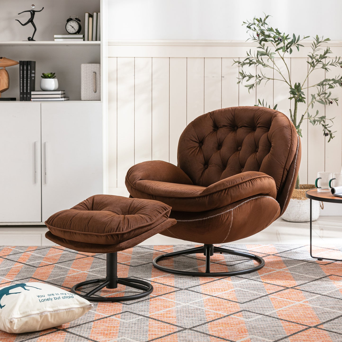 Accent chair  TV Chair  Living room Chair  with Ottoman-BROWN