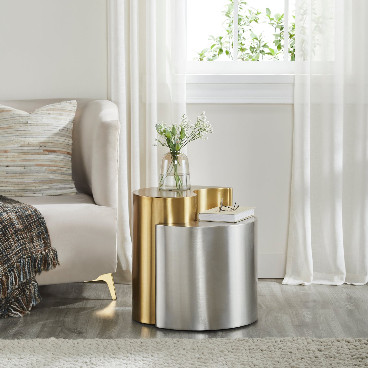 Modern & Contemporary Style End Table Made with Iron Sheet Frame in Gold & Silver
