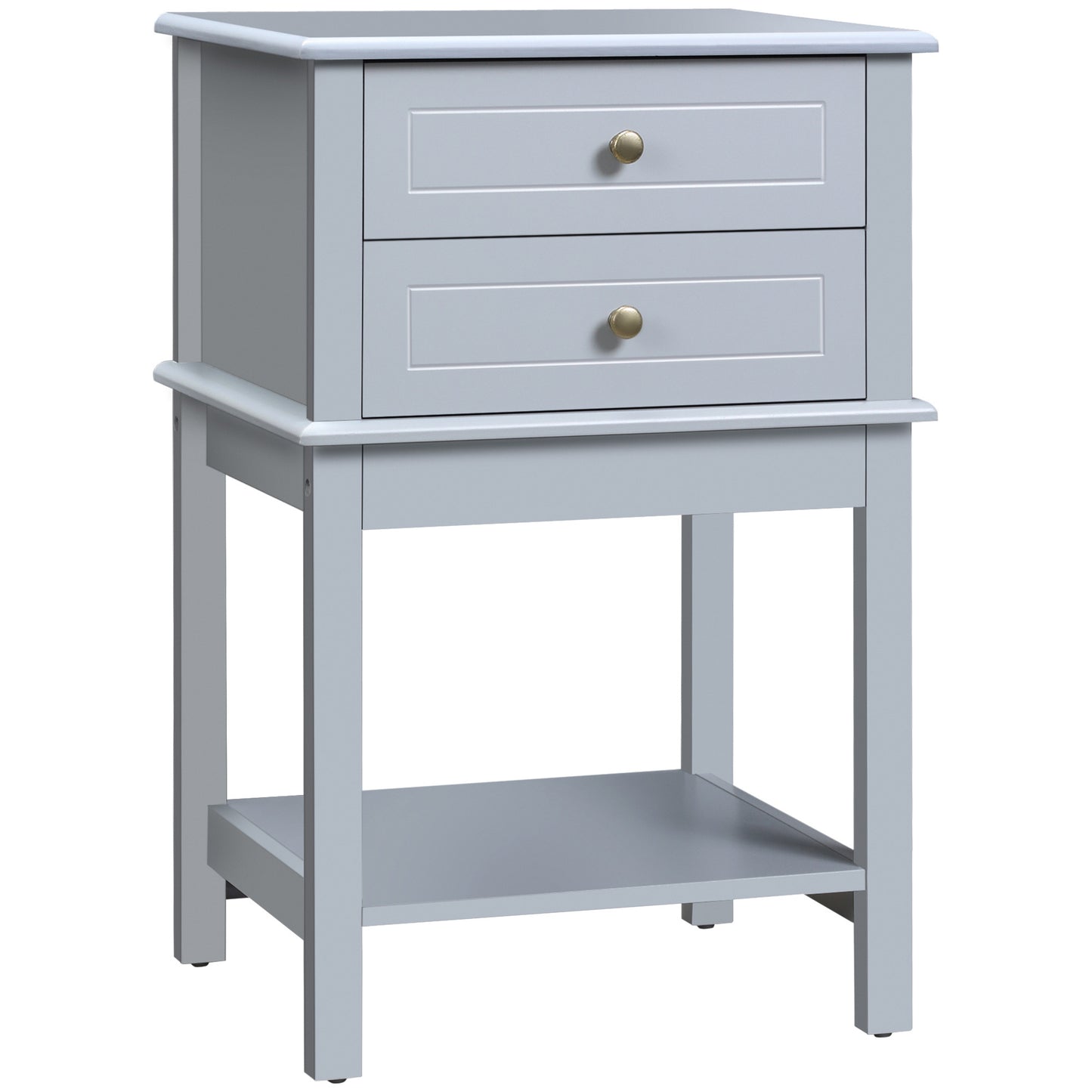 HOMCOM Side Table with 2 Storage Drawers, Modern End Table with Bottom Shelf for Living Room, Home Office, Light Gray