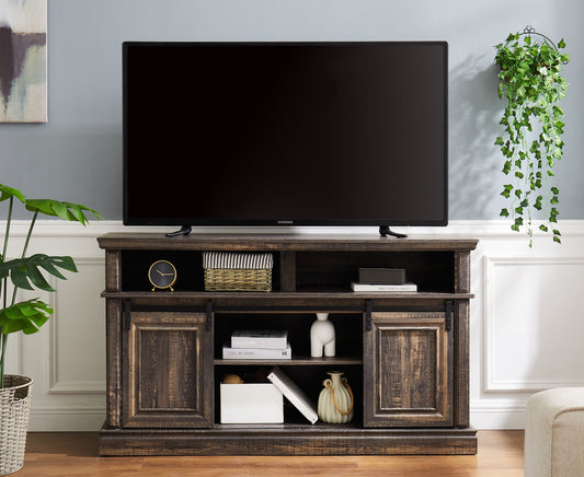 Media Console Table with Storage Cabinet, Mid Century style Entertainment TV Table, Multipurpose Sliding Door TV Cabinet  Large Storage Space, 58.11'W*15.79'D*32.36'H Antique brown
