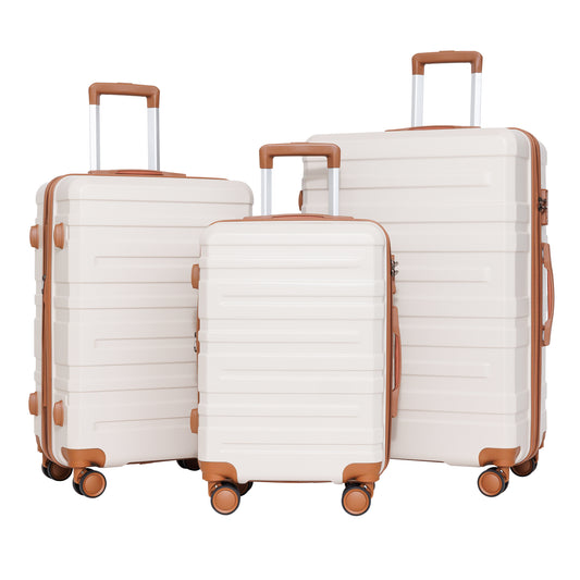 luggage sets 3 piece,carry-on luggage with wheels,check in luggage,28/24/20 inch luggage,tsa approved lock,hardshell suitcase,Blue ,Beige