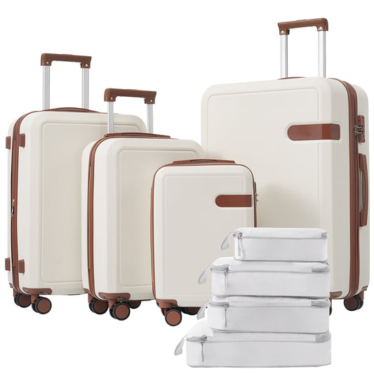 4 Piece Luggage Set with Compression Packing Cubes for Suitcase Expanable Spinner Wheels Lightweight Suitcase with TSA Lock 16 IN+20IN+24IN+28IN