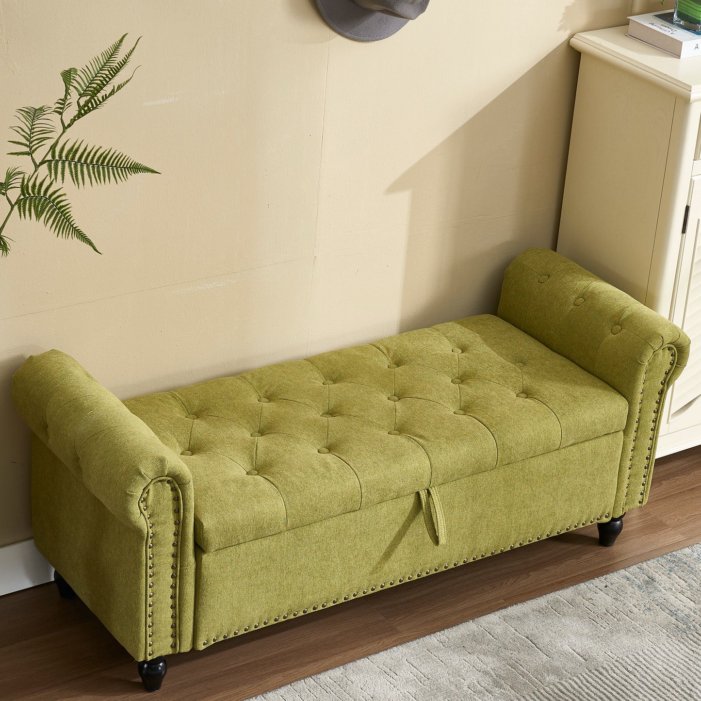 Coolmore Storage Ottoman 55.12 Inches Upholstered Fabric Storage Ottoman Bench,Button Tufted Ottoman with Storage for Living Room,Bedroom End of Bed Bench Withstands 275lbs