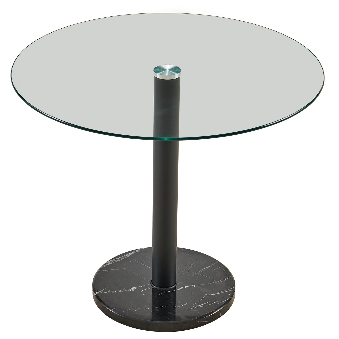 Modern Round Kitchen Table Coffee Table with Glass Top and Black Marble Chassis,Round Dining Table for 4, Easy to Assemble and CleanRound Dining Table