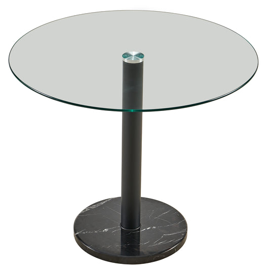 Modern Round Kitchen Table Coffee Table with Glass Top and Black Marble Chassis,Round Dining Table for 4, Easy to Assemble and CleanRound Dining Table