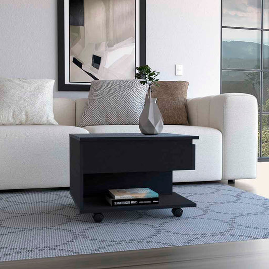Luanda Lift Top Coffee Table, Casters, One Shelf -Black