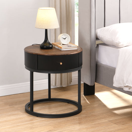 Round Nightstand with Drawer, 19.68 Inch Wood End Table with Storage, Small Table or Living Room, Bedroom and Small Spaces