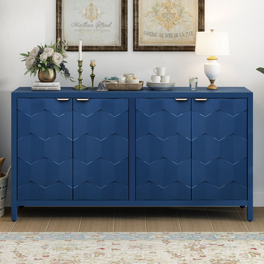 U_STYLE Luxurious Four-Door Sideboard with Honeycomb Patterned Doors, Offering Ample Storage for Study,Entrance and Living Room