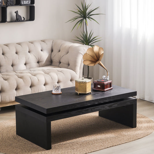 Modern Coffee Table, Black Wooden Coffee Table, Rectangle Cocktail Tea Table for Living Room, 47.6' L* 23.6' W * 16.3' H