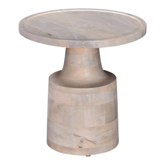 Contemporary Round Solid Wood End/Side Table, Living Room Sofa Side Table, Oak White Finish, Light Brown