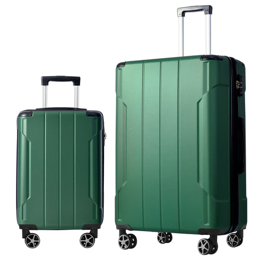 Luggage Sets 2 Piece, Hardshell ABS Lightweight and Expandable(only 28') Suitcases with Double Wheels, Carry-on Luggage, 2-Piece Set (20/28), Green