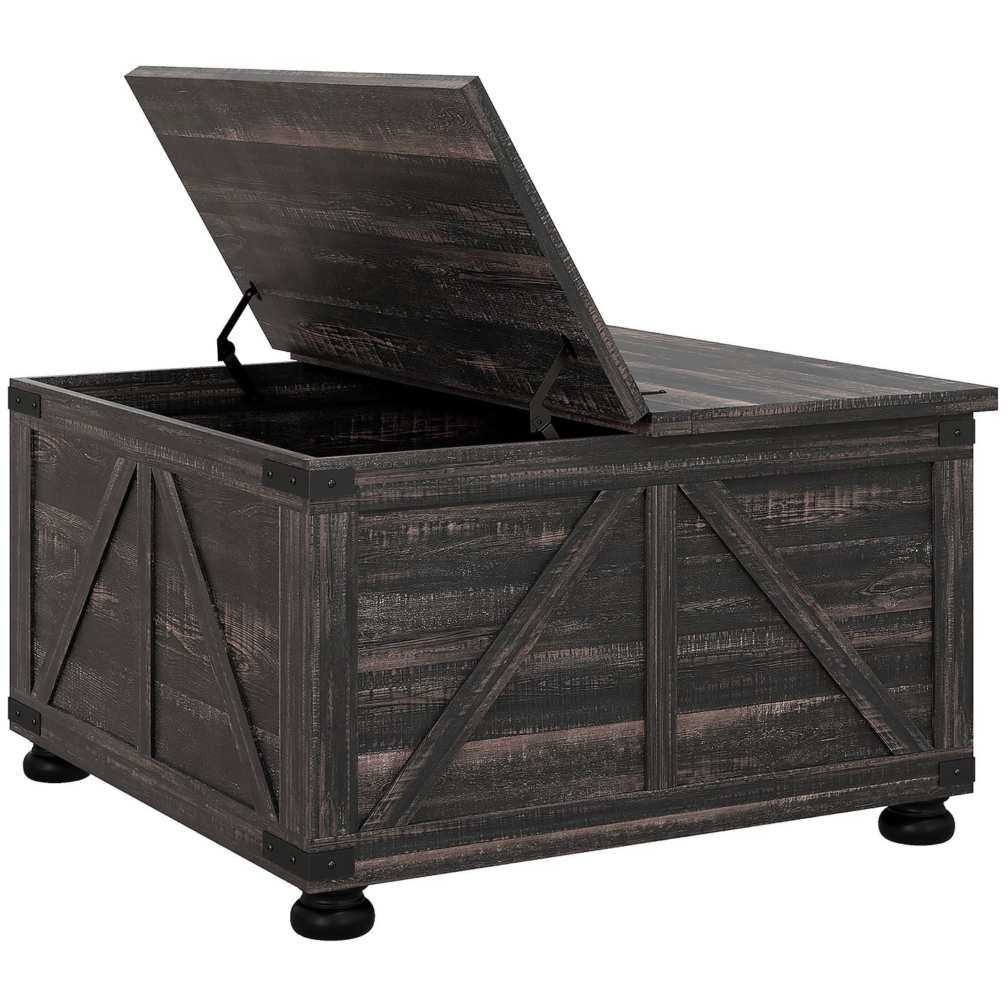 HOMCOM Farmhouse Coffee Table, Square Coffee Table with Storage for Living Room, Center Table with Hinged Flip Lift Top and Hidden Space, Distressed Brown