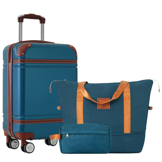 Hardshell Luggage Sets with Bags Carry-on Suitcase Double Spinner Wheels with TSA Lock ,Single Vintage Luggage 20 IN,Blue