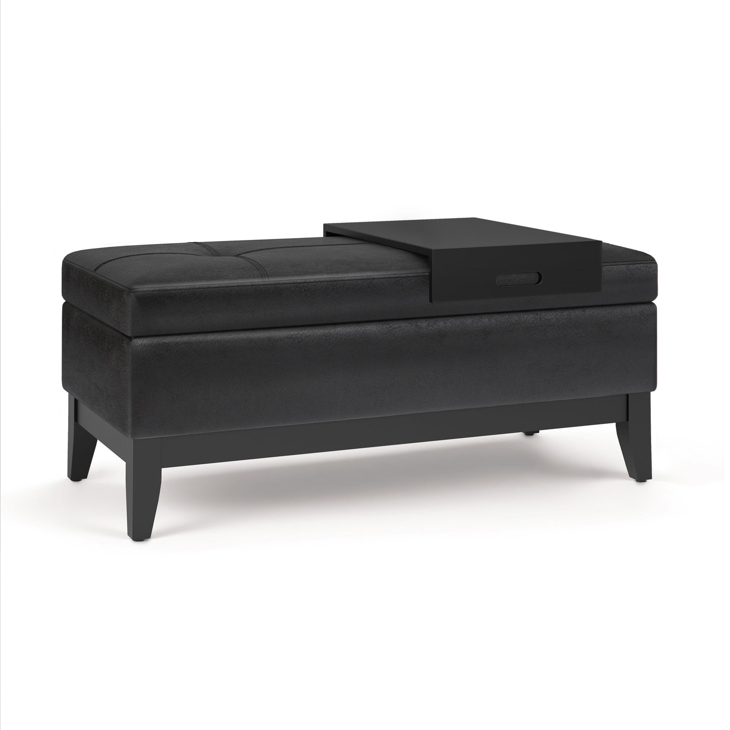 Oregon - Storage Ottoman Bench with Tray - Distressed Black
