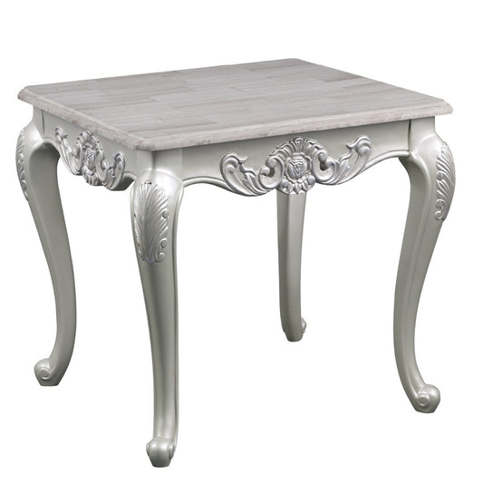 Melrose Traditional Style End Table Made with wood in Silver Finish