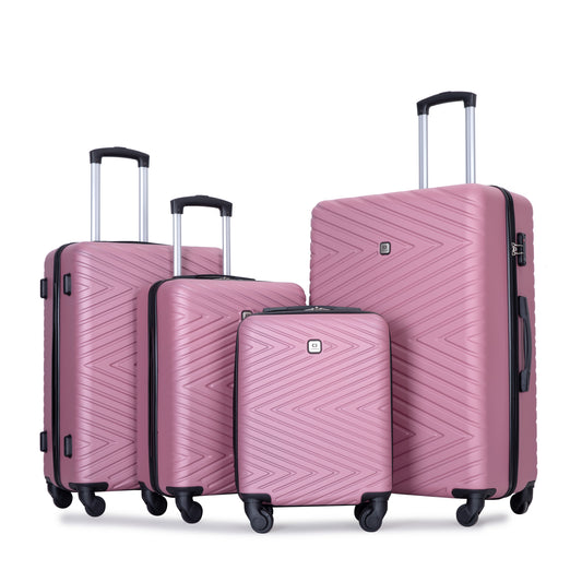 luggage 4-piece ABS lightweight suitcase with rotating wheels, 24 inch and 28 inch with TSA lock, (16/20/24/28) PINK