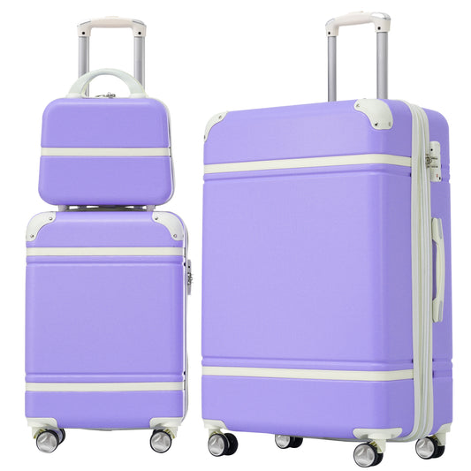 Hardshell Luggage Sets 3 Pieces 20'+28' Luggages and Cosmetic Case Spinner Suitcase with TSA Lock  Lightweight,Purple