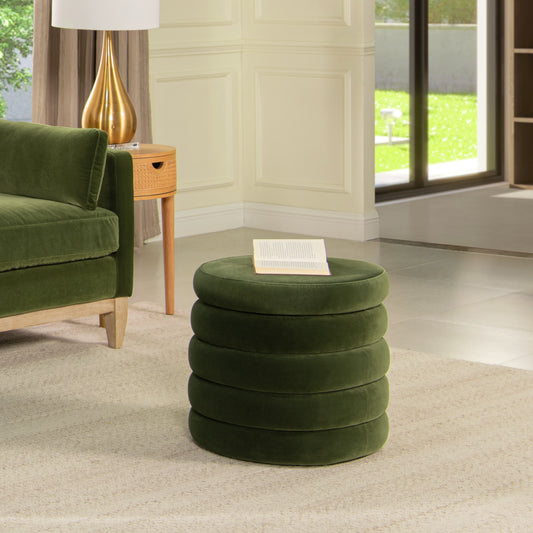 Fuji 19' Oversized Round Storage Ottoman, Olive Green Performance Velvet