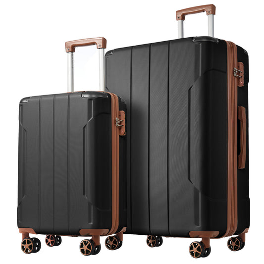 Luggage Sets 2 Piece, Hardshell ABS Lightweight and Expandable(only 28') Suitcases with Double Wheels, Carry-on Luggage, 2-Piece Set (20/28), Black Brown