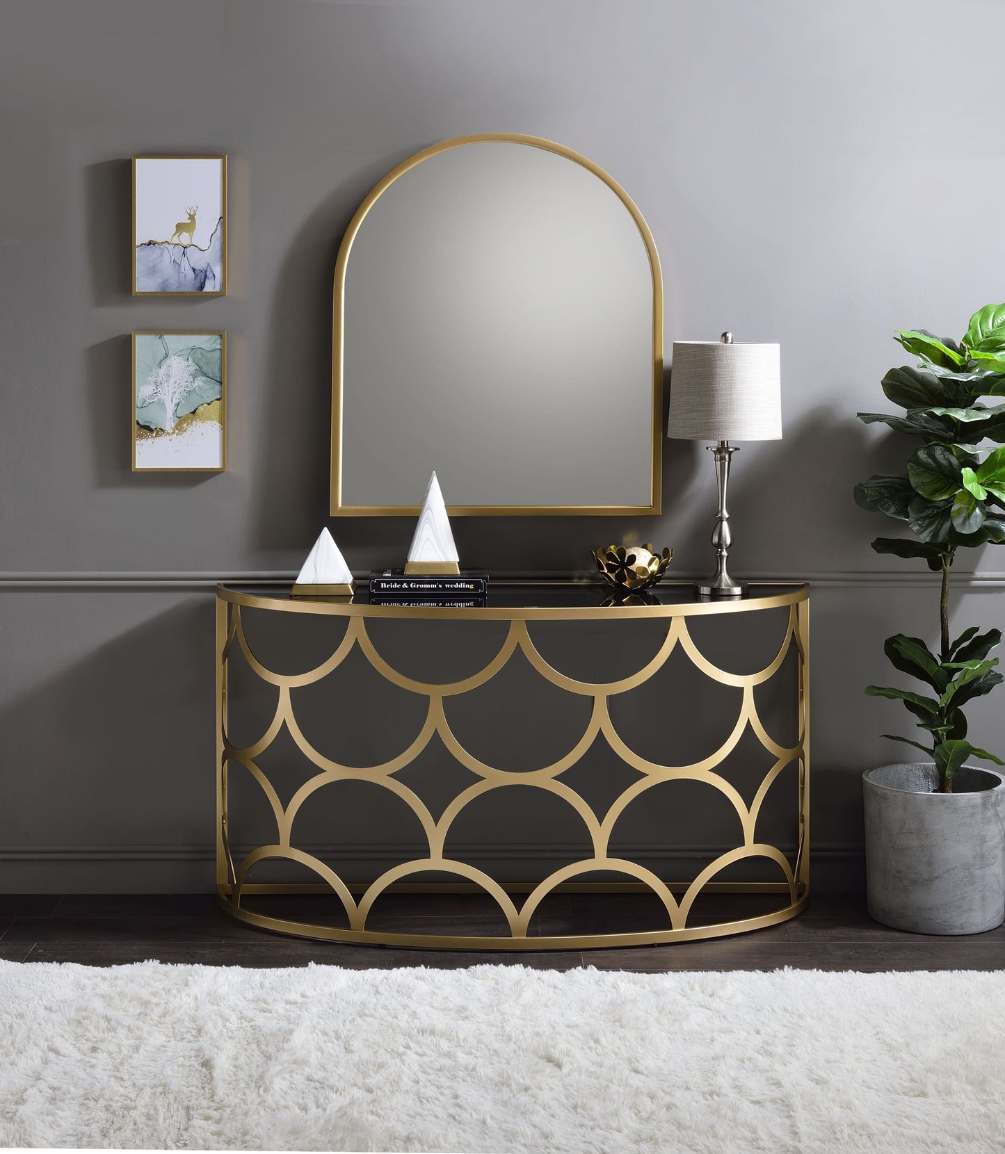 Altus Gold Finish Console Table