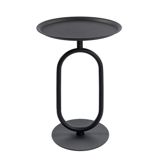 Lantern-shaped Metal End Table, Small Round Side Table, Modern Coffee Drink Cocktail Table, Small Accent Pedestal Table for Living Room Corners Small Spaces, 24'' Height
