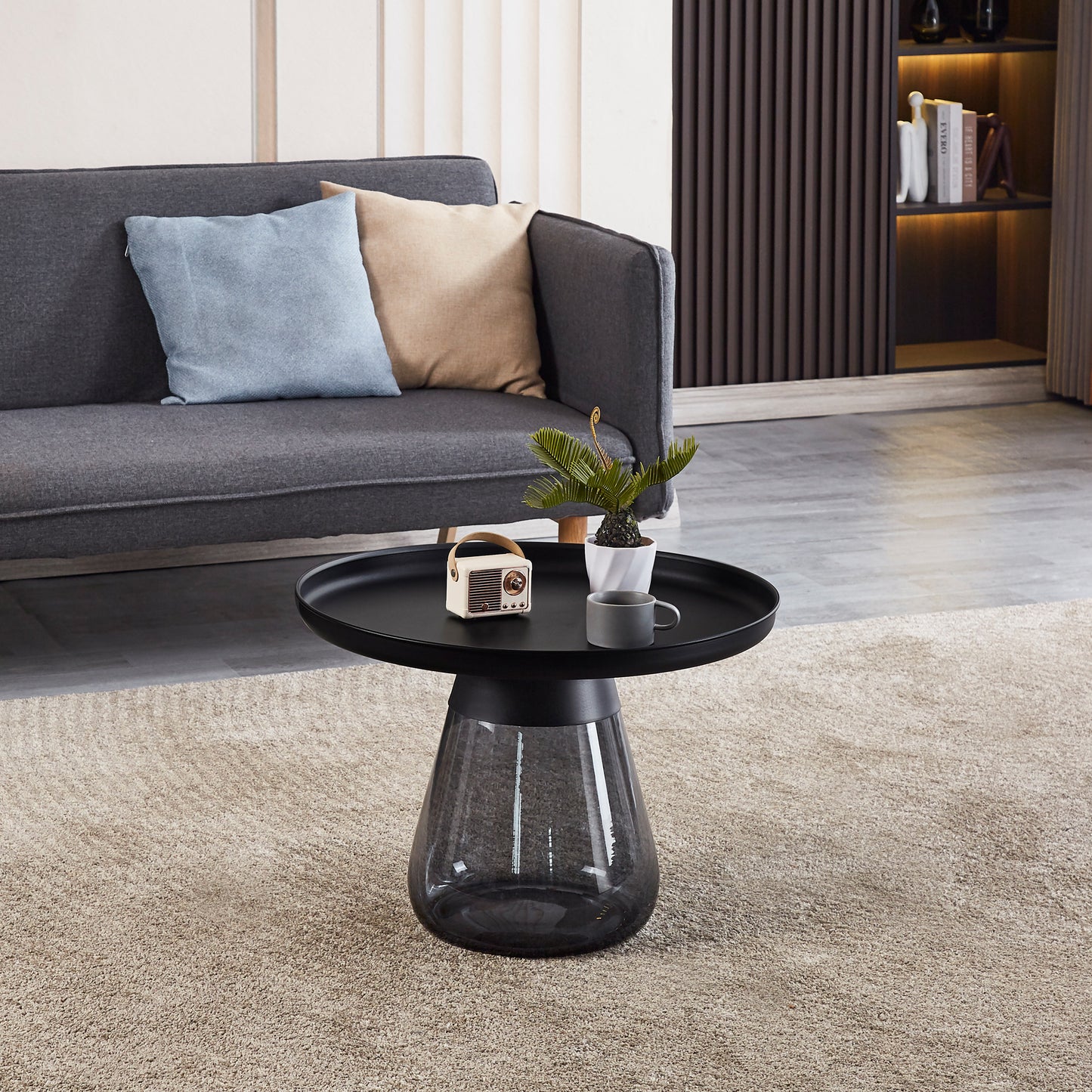 Smoke Glass Base with Black Painting Top Coffee Table, Living  Room Center Table
