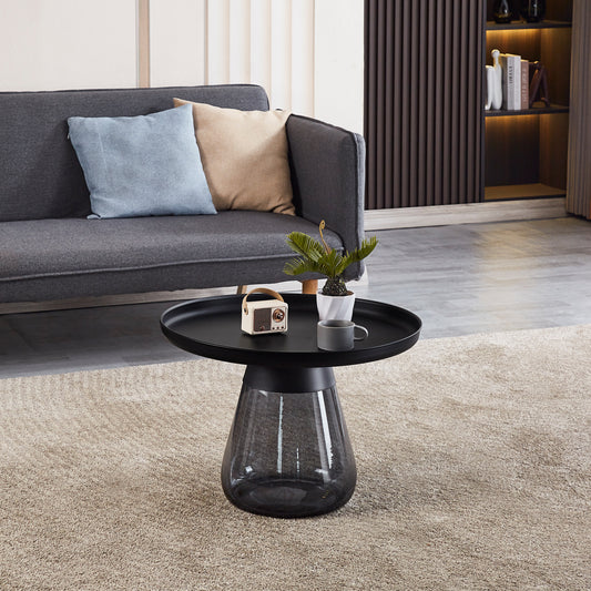 Smoke Glass Base with Black Painting Top Coffee Table, Living  Room Center Table