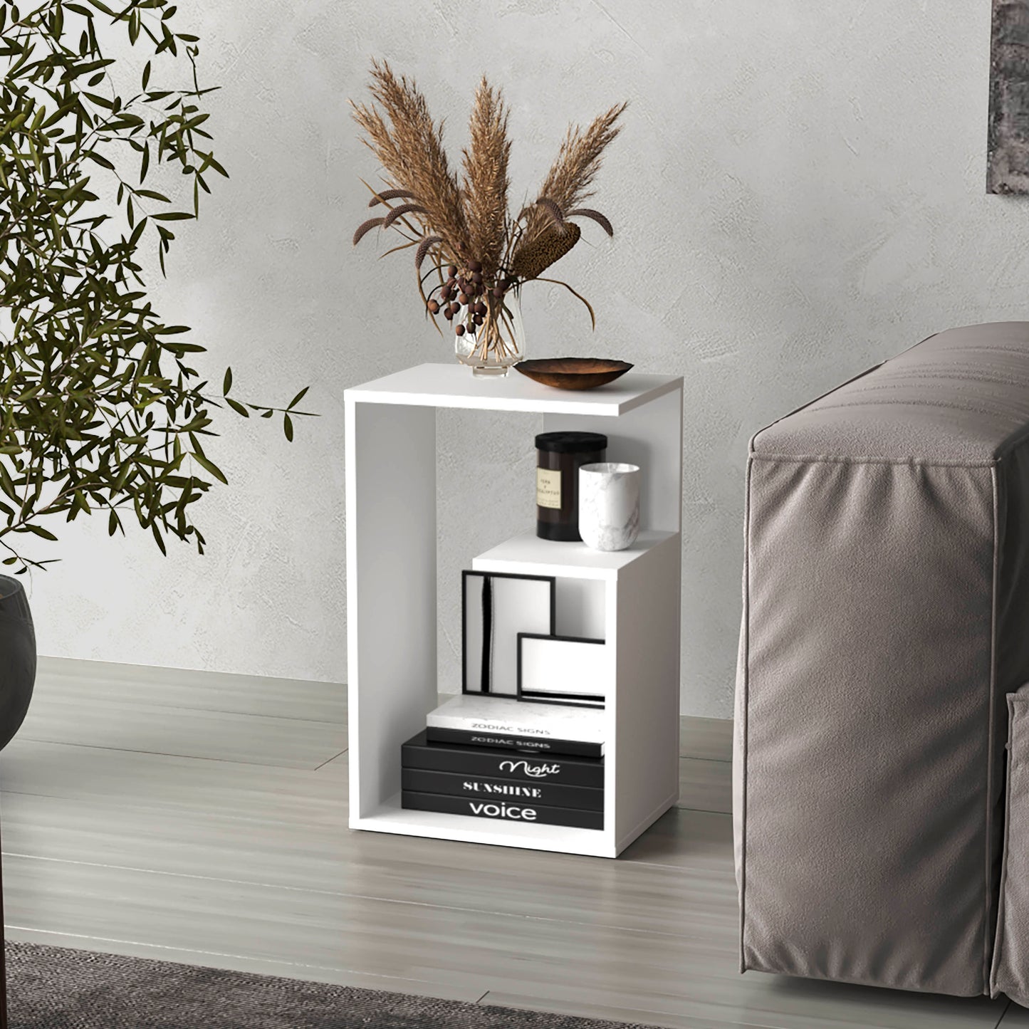 Everet 25' High 3-Tier Side Table Black White